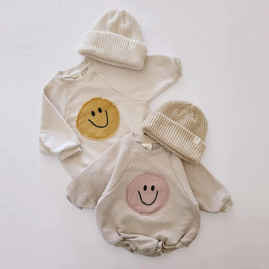Smiley Face Cozy Cotton Romper for Baby
