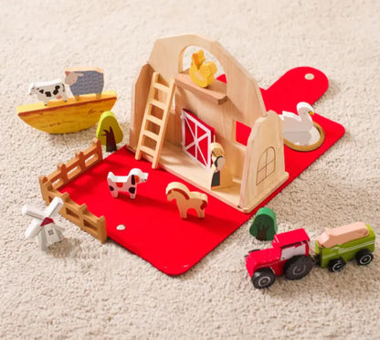 Barn Themed Wooden Building Blocks - Educational Toy Set