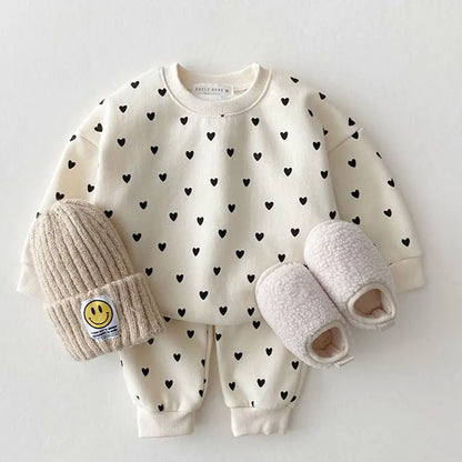 MILANCEL Full Heart Baby Clothing Set – Soft Cotton Long Sleeve Top & Pants