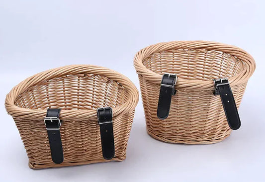 Kids' Handwoven Oval Wicker Bicycle Basket – Durable Natural Willow Design