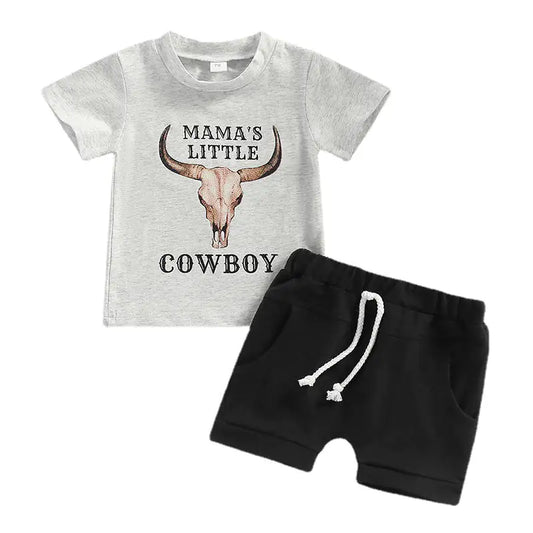 Cartoon Cowboy Print Baby Boy Outfit – Shirt and Pants Set