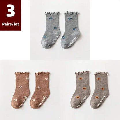 Set of 3 Pairs of Anti-Slip Children's Socks – Soft Cotton, Comfortable & Safe for Boys and Girls