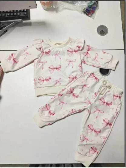 Cotton Baby Bow Print Sweater and Pants Set
