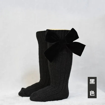 Girls' Cotton and Spandex Solid Socks - Velvet Bow