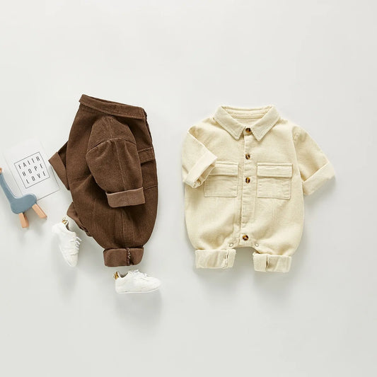 Autumn Baby Jumpsuit with Turn-Down Collar