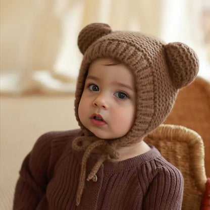 Knitted Winter Baby Beanie with Cute Bear Ears – Cozy and Adorable Hat for Baby Boys and Girls