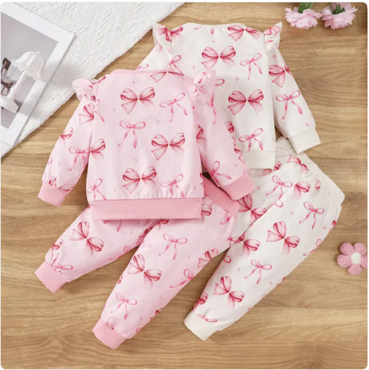 Cotton Baby Bow Print Sweater and Pants Set