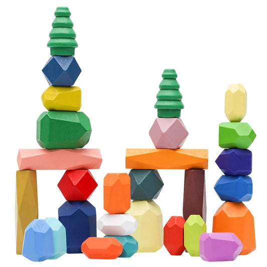Wooden Rainbow Stones Building Blocks – Montessori Educational Toy for Kids