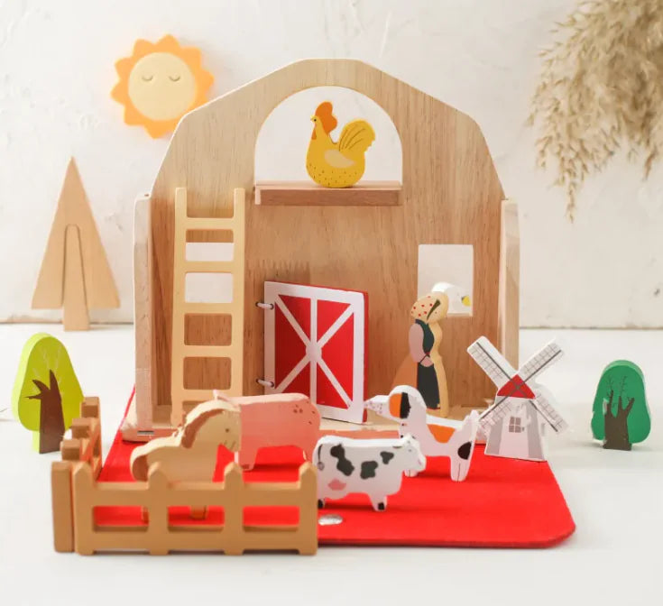 Barn Themed Wooden Building Blocks - Educational Toy Set