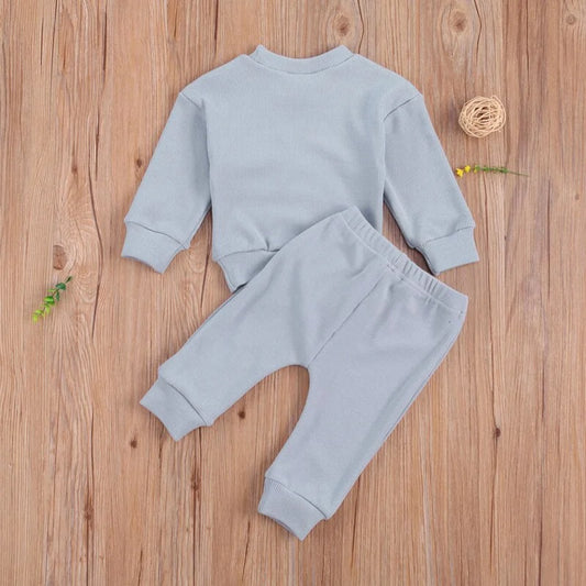 Newborn Baby Clothes Set with Rainbow Embroidery Top and Drawstring Pants