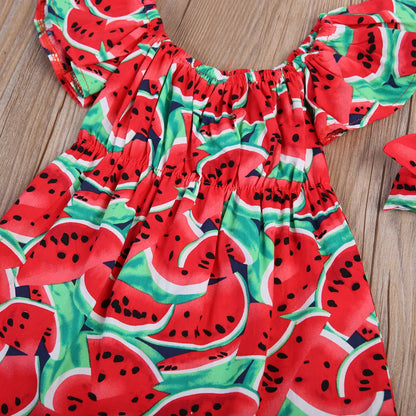 Watermelon Print Bodysuit Set with Matching Headband