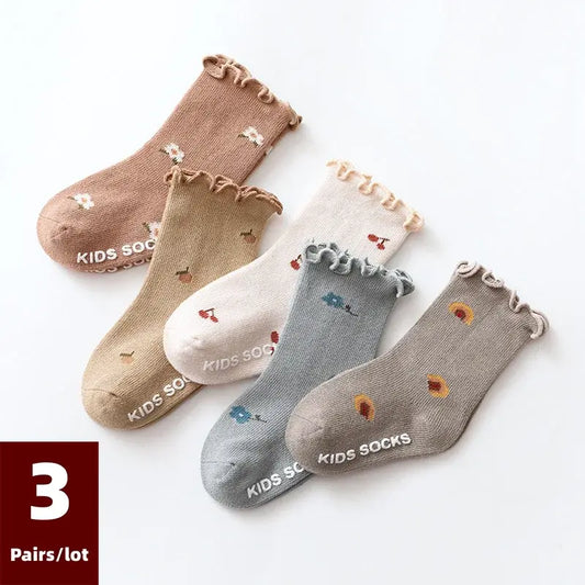 Set of 3 Pairs of Anti-Slip Children's Socks – Soft Cotton, Comfortable & Safe for Boys and Girls