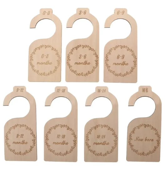 Elegant Wooden Baby Closet Dividers – 7-Piece Set with Carved Floral & Landscape Designs