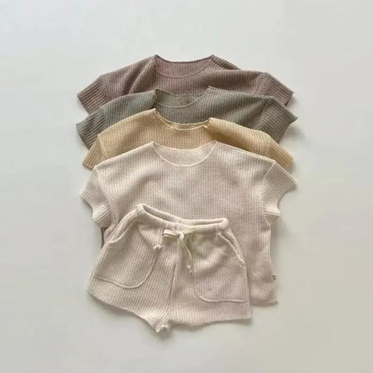 Solid Knit T-Shirt and Shorts Set for Kids – Comfortable & Stylish