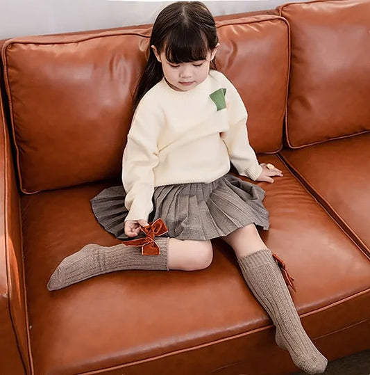 Girls' Cotton and Spandex Solid Socks - Velvet Bow