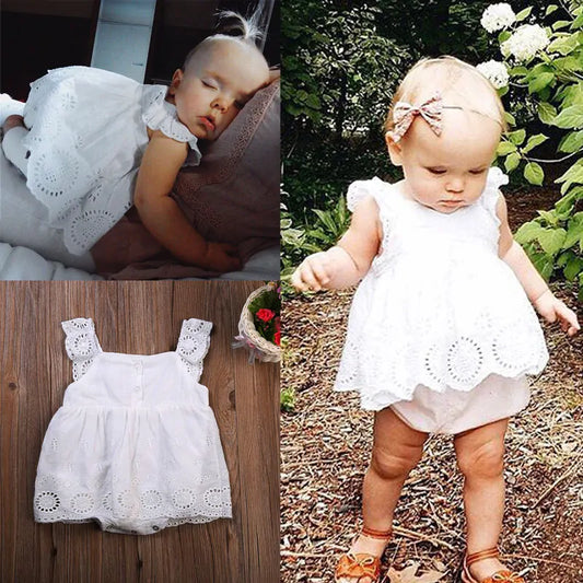 Adorable White Cotton Romper with Detail for Baby Girl