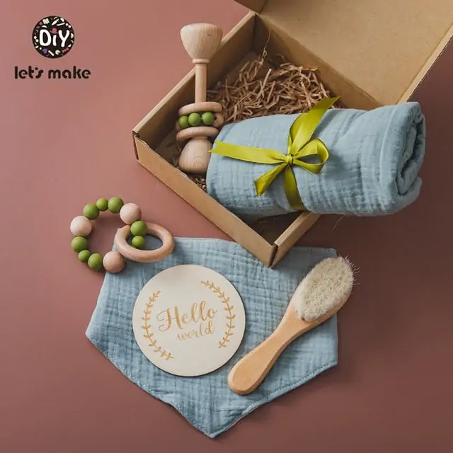 Soft Cotton & Bamboo Baby Gift Set with Blanket and Accessories