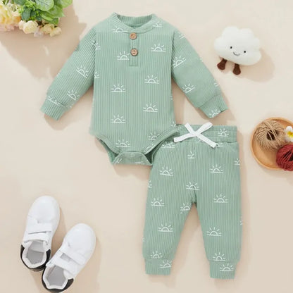 Cozy Cotton Baby Bodysuit & Elastic Pants Set for Boys