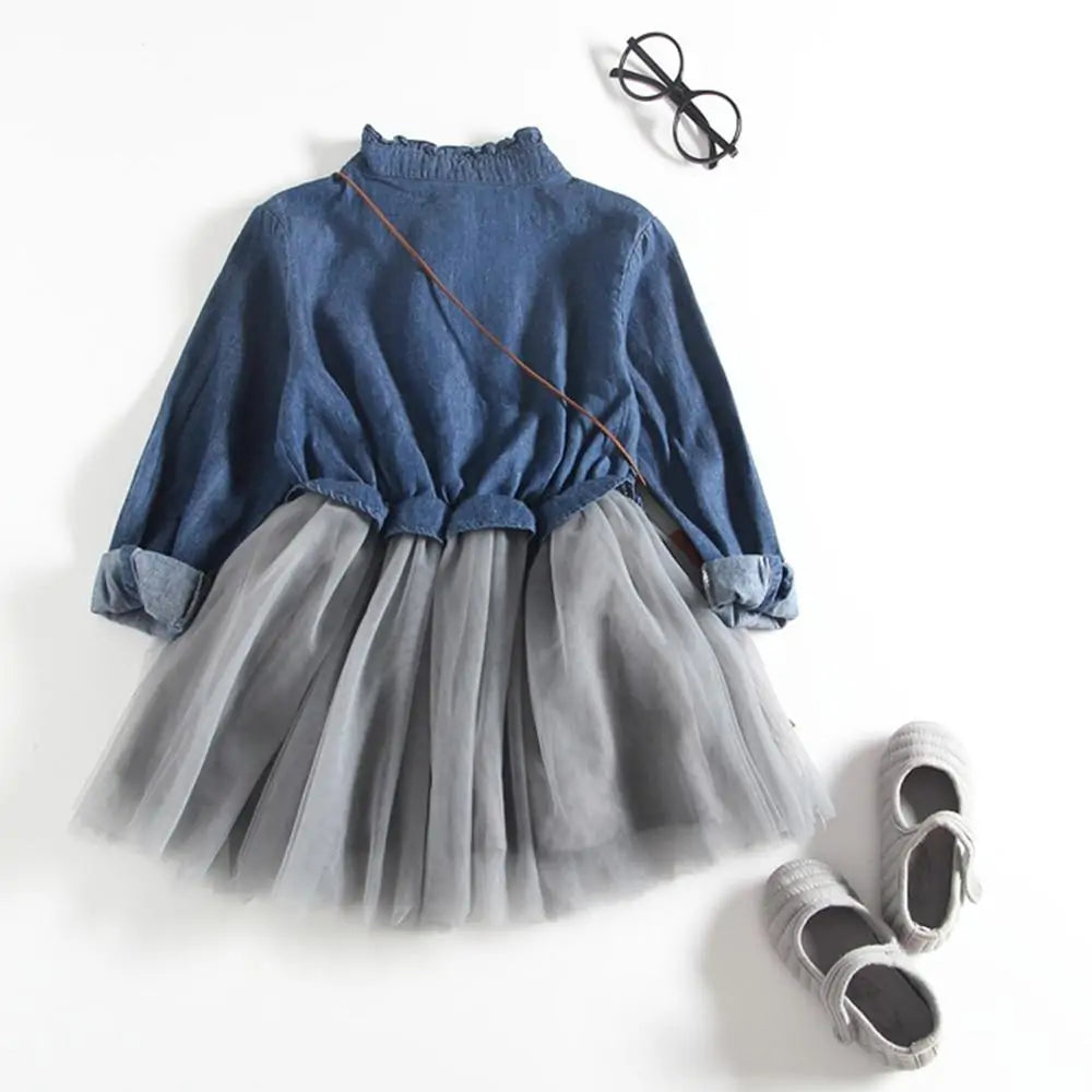 Long-Sleeve Denim Tutu Dress for Girls