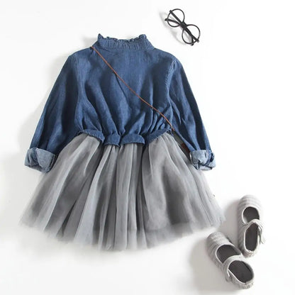 Long-Sleeve Denim Tutu Dress for Girls