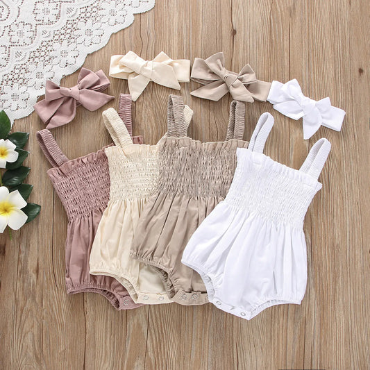 Sweet Summer Jumpsuit and Bow Set for Girls
