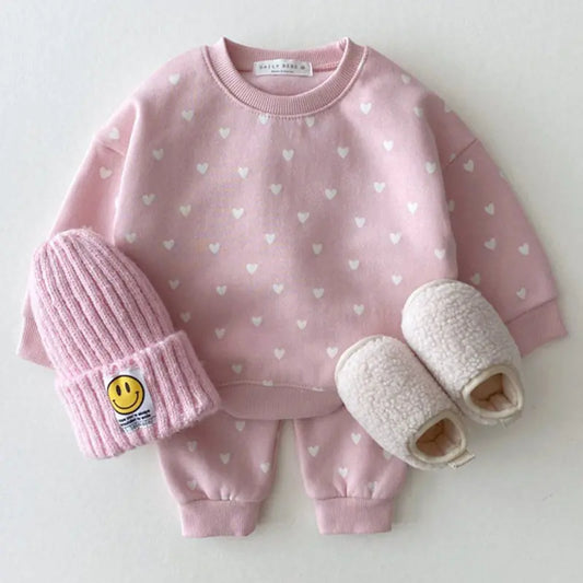 MILANCEL Full Heart Baby Clothing Set – Soft Cotton Long Sleeve Top & Pants