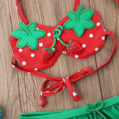 Sweet Strawberry Splash Bikini and Hat for Girls