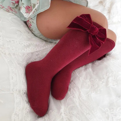 Girls' Cotton and Spandex Solid Socks - Velvet Bow